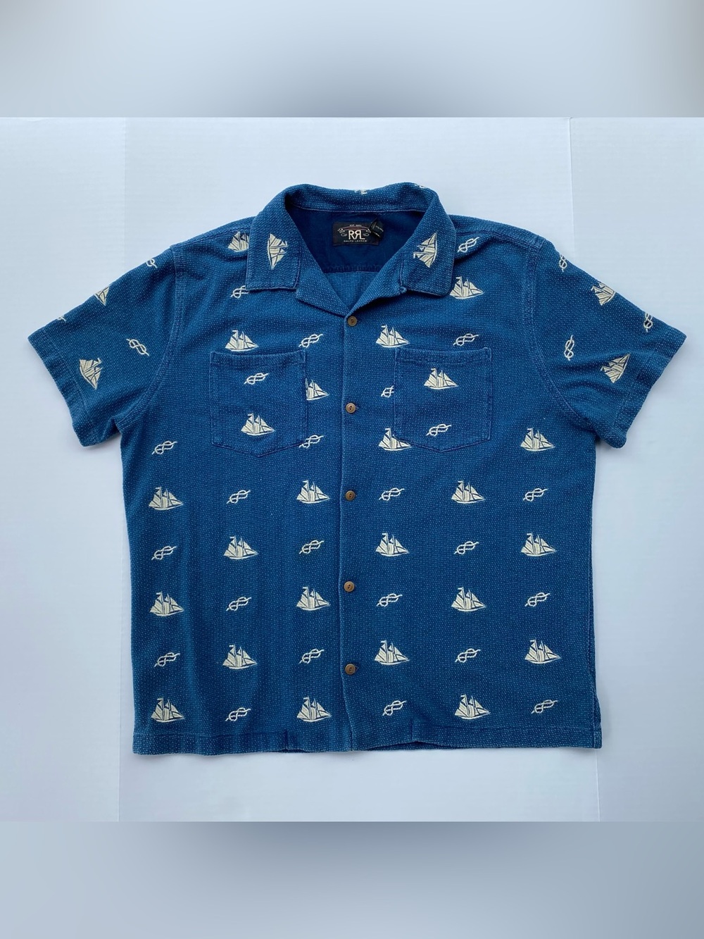 RRL Double RL Ralph Lauren Indigo Nautical Sailboat Camp Shirt